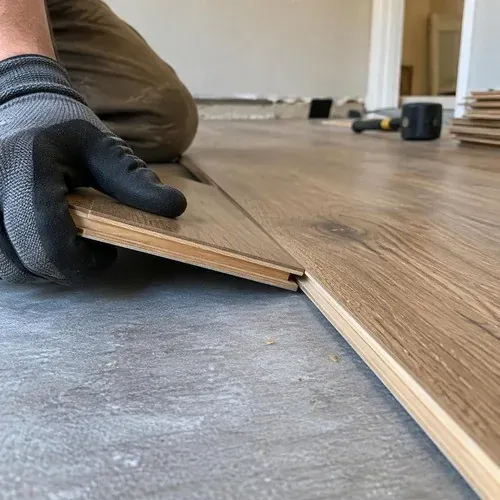 Engineered hardwood board showing the real wood wear layer over a plywood core