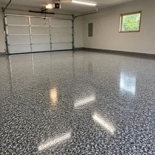 Flake epoxy garage floor finished in Kitchener