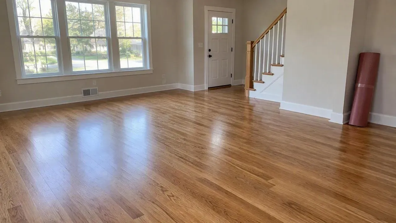 Solid oak hardwood floor installed in a Kitchener living room